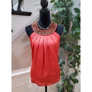Adiva Women's Red Solid 100% Polyester Round Neck Sleeveless Top Blouse Size S